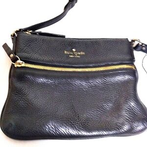 Kate Spade Black Cow Leather Crossbody Purse with Gold Tone Hardware